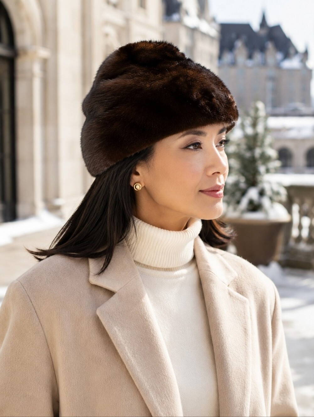 Vintage Mr. D Genuine Mink Fur Hat Brown 22" Pillbox Beret